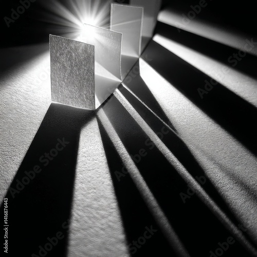 Obraz na płótnie Abstract Play of Light and Shadow: Minimalist Black and White Composition with Geometric Shapes and Light Rays. w salonie