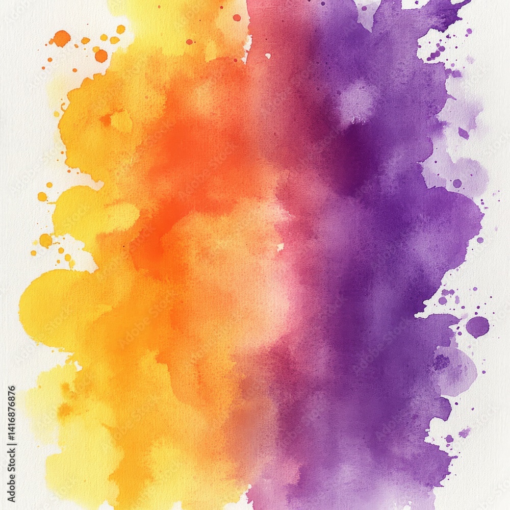 Abstract Watercolor Gradient: Blending Yellow, Orange, and Purple Hues in a Fluid Artistic Expression