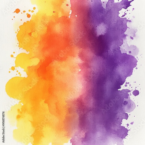 Obraz na płótnie Abstract Watercolor Gradient: Blending Yellow, Orange, and Purple Hues in a Fluid Artistic Expression w salonie