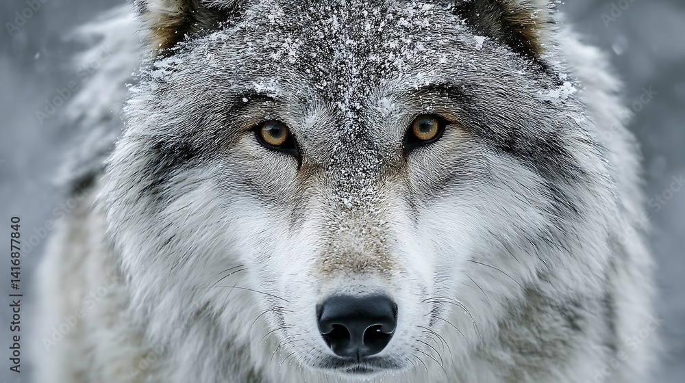 Fototapeta premium Gray wolf in snowy landscape close-up