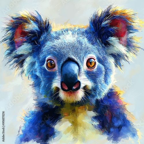 Obraz na płótnie Colorful Koala Portrait: An Artistic Rendering of an Australian Icon with Expressive Brushstrokes and Detailed Facial Features w salonie