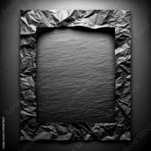 Dark Texture Frame: Abstract Crumpled Paper Edges with a Subtle Matte Center Area for Creative Applications