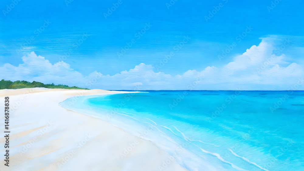 Beautiful sandy beach with white sand and rolling, calm wave of turquoise ocean on a Sunny day with white clouds in blue sky. An island in the Maldives, colorful, perfect, panoramic natural landscape Beautiful sandy beach with white sand and rolling, calm wave of turquoise ocean on a Sunny day with white clouds in blue sky. An island in the Maldives, colorful, perfect, panoramic natural landscape