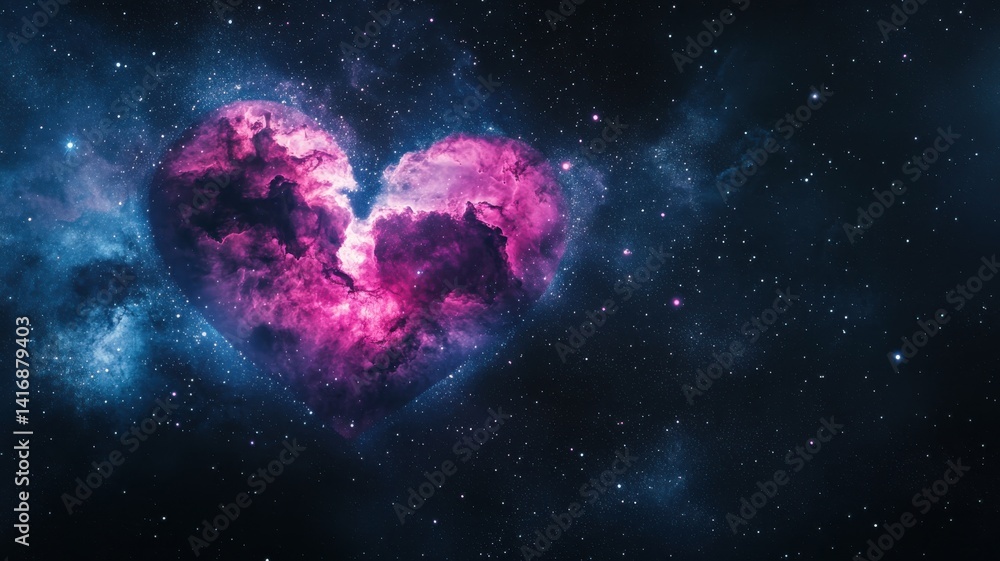 Obraz premium Beautiful heart-shaped nebula floating in outer space filled with vibrant colors and sparkling stars