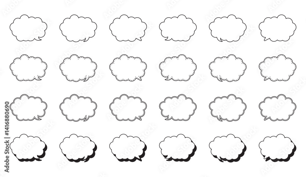 Obraz premium シンプルな丸みのある雲形 吹き出し セット
