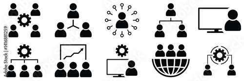 Manager icon set. Containing leadership, supervision, hiring, coaching, management, development,of vector illustration