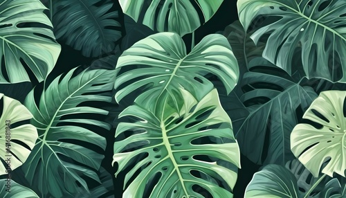 Wallpaper Mural Vibrant monstera leaves create a dense, seamless pattern, perfect for tropical designs and wallpapers. Torontodigital.ca