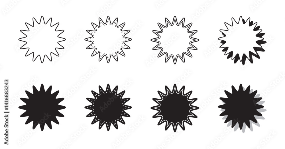 Fototapeta premium シンプルな丸みのあるギザギザした形 吹き出し セット