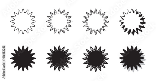 シンプルな丸みのあるギザギザした形 吹き出し セット