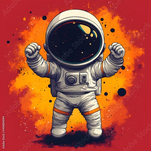 Space Scene Showing Astronaut Drifting Across Nebula and Stars photo