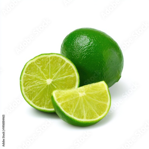 Lime and slices close up still life on white background