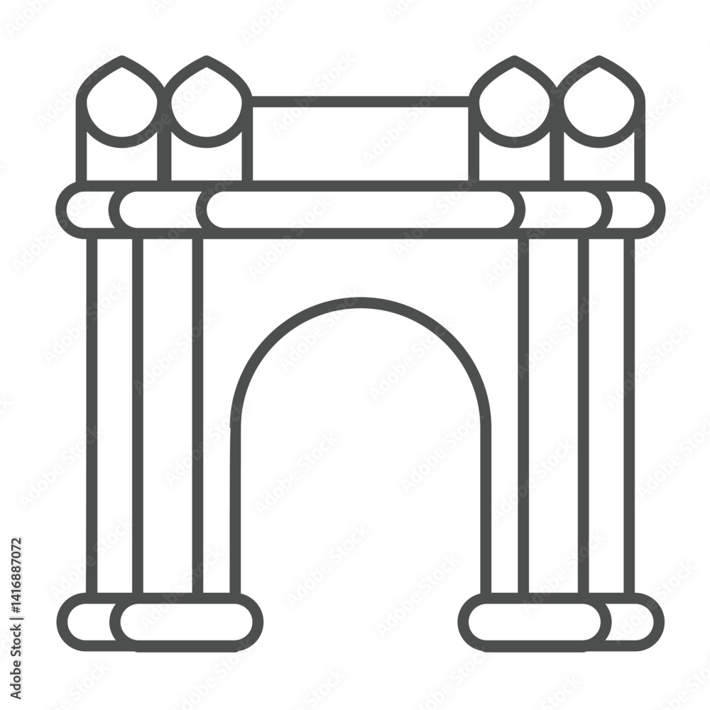 Arch, architectural structure thin line icon, architect studio concept. Vector graphics. Arc of roman culture sign on white background, linear style icon for mobile or web design. Arch, architectural structure thin line icon, architect studio concept. Vector graphics. Arc of roman culture sign on white background, linear style icon for mobile or web design.