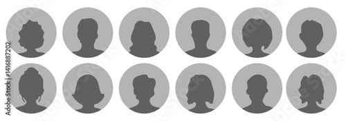Men and women avatars set. Male and female silhouettes abstract people. User profiles badges. Unknown or anonymous persons. Vector illustration