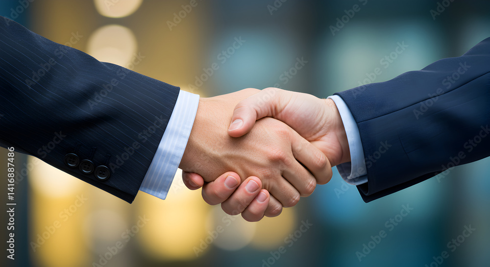 Close Up of Business Handshake with Suits Against Blurred Background Close Up of Business Handshake with Suits Against Blurred Background