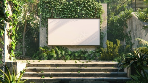 Blank billboard in lush green environment for outdoor advertising