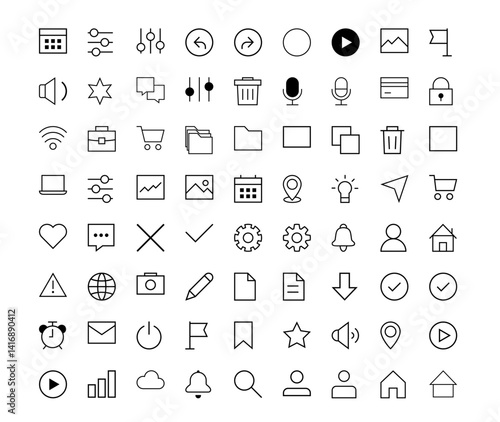 Minimal vector UI icon pack for web and mobile interface, black outline set