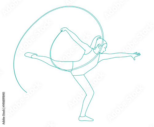 Mixed race girl dancing in a gymnasium with a ribbon