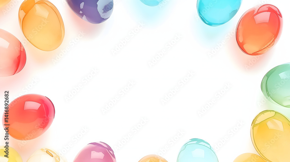 Colorful Easter eggs scattered on a light background with space for text and soft pastel tones Colorful Easter eggs scattered on a light background with space for text and soft pastel tones