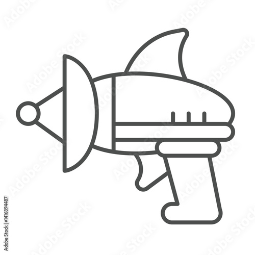 Laser gun thin line icon, cosmos concept. Vector graphics. Alien blaster rifle, weapon sign on white background, linear style icon for mobile or web design.
