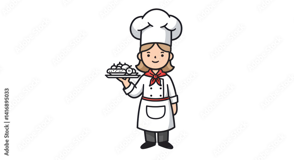 Isolated Chef Holding Plate with Delicious Food Cartoon Isolated Chef Holding Plate with Delicious Food Cartoon