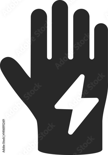 Hand with lightning bolt solid icon vector for numbness and office syndrome.
