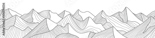 Mountain line art vector drawing, imitation of mountain ranges, abstract stylization, minimalism