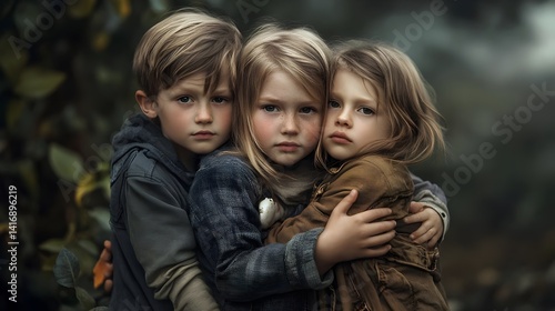 Realistic photo of happy, safe children in a secure and caring environment. Concept: Child safety and well-being, highlighting love, protection, and nurturing for healthy development.