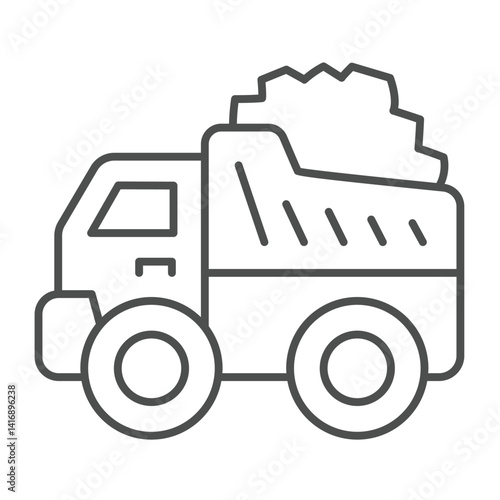 Coal truck vehicle thin line icon, climate change concept. Vector graphics. Coal mining, dump transport sign on white background, linear style icon for mobile or web design.