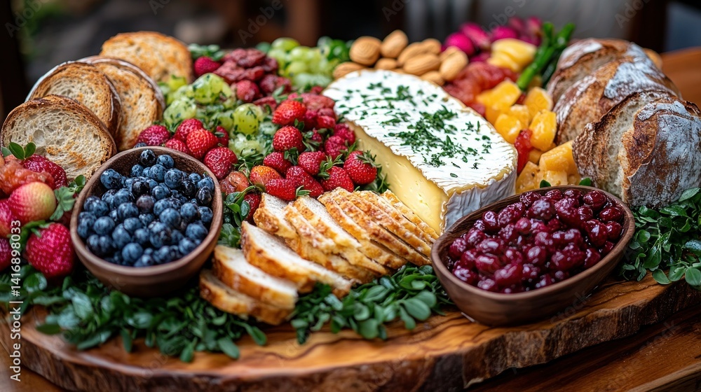 Lavish cheese and fruit board with bread and preserves Lavish cheese and fruit board with bread and preserves
