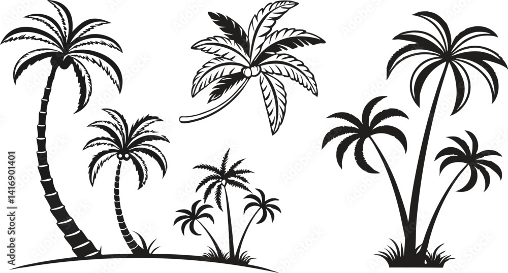 Black Palm Tree Silhouette Icons for Tropical Design | Palm Tree Silhouettes Set for Summer and Beach Art | Tropical Palm Tree Clipart Collection | Palm Tree Outline Icons for Travel Black Palm Tree Silhouette Icons for Tropical Design | Palm Tree Silhouettes Set for Summer and Beach Art | Tropical Palm Tree Clipart Collection | Palm Tree Outline Icons for Travel