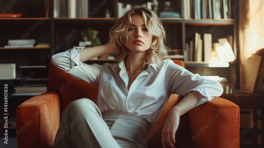 Obraz premium Chic woman in modern lounge