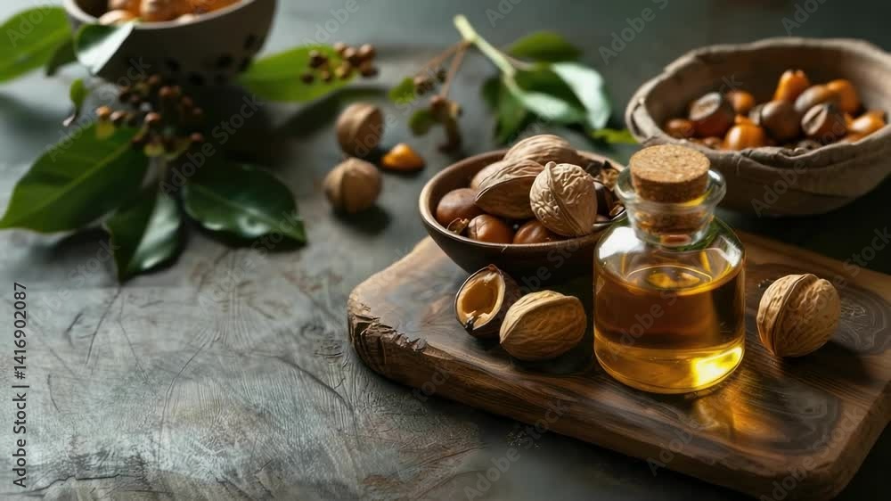 mongongo nut essential oil. Selective focus mongongo nut essential oil. Selective focus