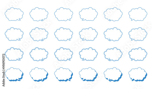 シンプルな丸みのある雲形 吹き出し セット