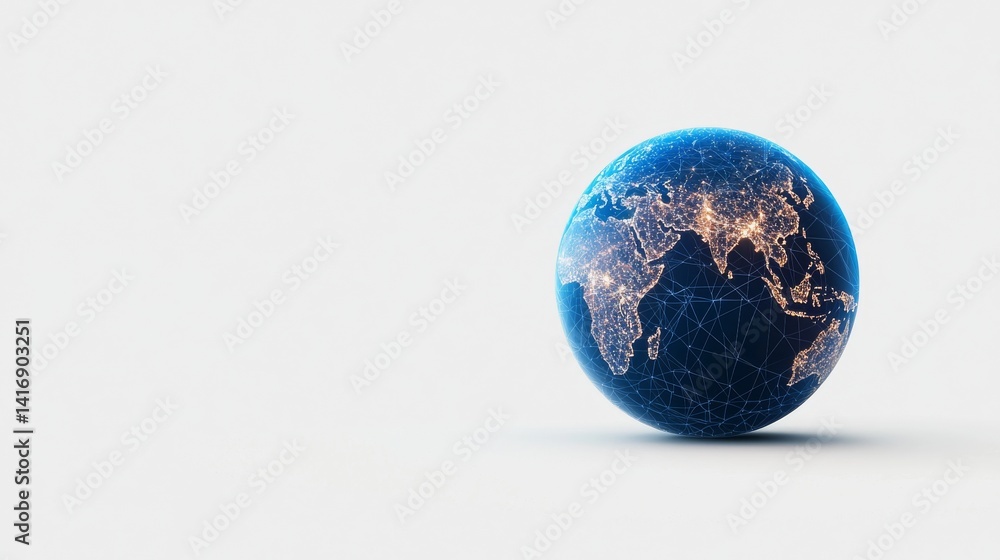 Fototapeta premium Illuminated Globe Reflecting Global Connectivity Against a White Background