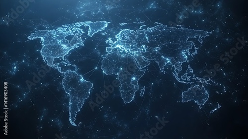 Wallpaper Mural Digital World Map with Glowing City Lights, A digital world map with glowing city lights and network lines on a dark background Torontodigital.ca