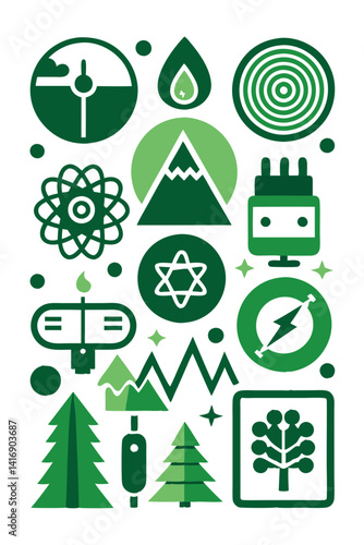 Green Nature Icons Symbol Set Pattern Graphic Design