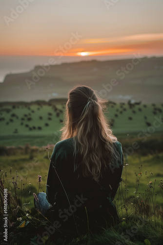 Obraz na płótnie woman meditating on the mountains on the sunrise w salonie