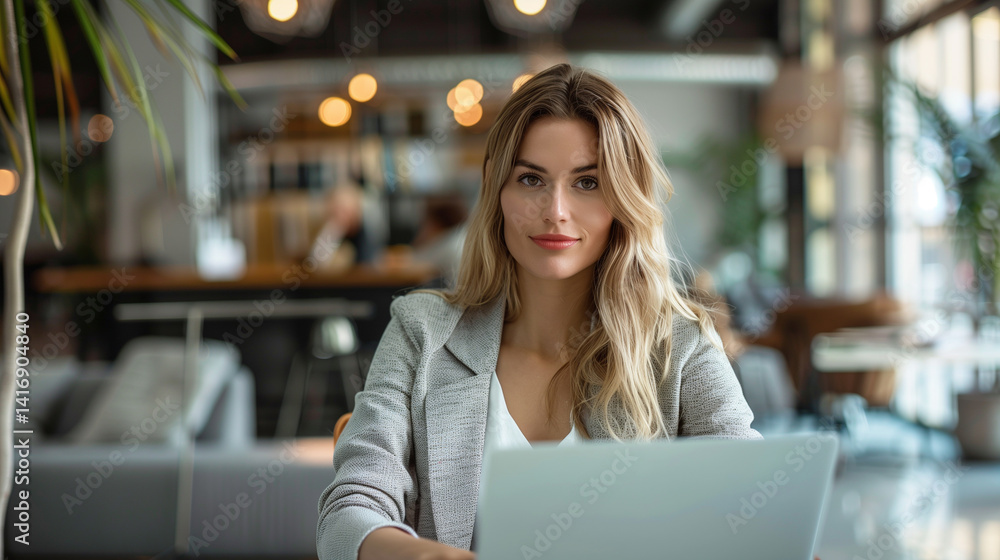 Pensive female helpdesk service agent working on computer at call center. Call center, young woman and smile . Customer service consultant.