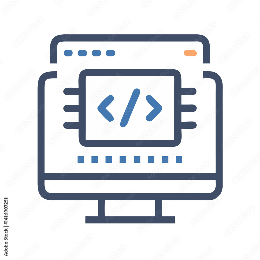 Modern Computer with Code Symbol for Development Modern Computer with Code Symbol for Development