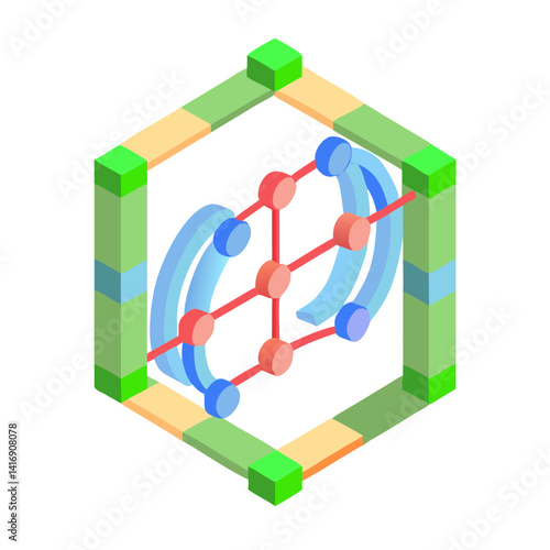 Isometric cube frame with abstract network data inside