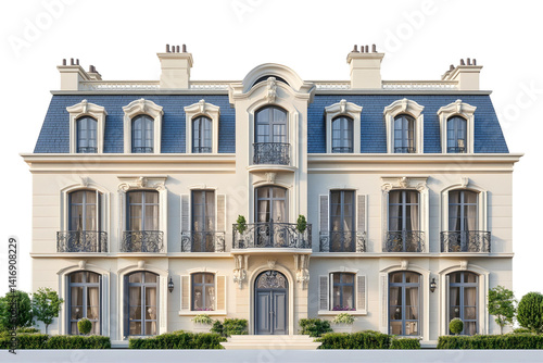 Wallpaper Mural A symmetrical facade of a large building with a blue roof and many windows and small balconies Torontodigital.ca