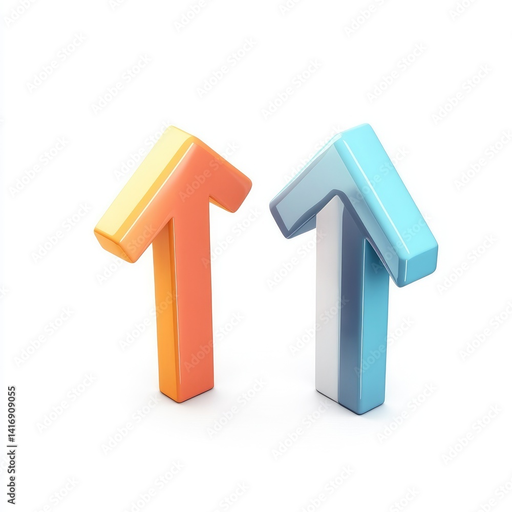 Two colorful upward-pointing arrows symbolizing growth and progress.