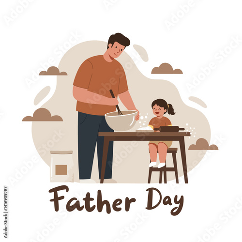 Father and son building wooden birdhouse together in flat design style family home project vector illustration