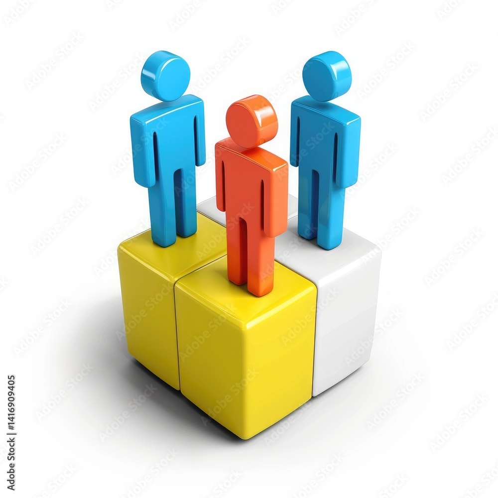 Colorful figures on a tiered block structure symbolize leadership. Colorful figures on a tiered block structure symbolize leadership.