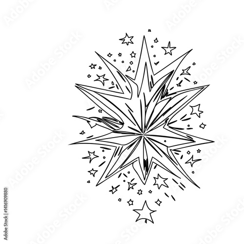 Stellar explosion sketch with star fragments strewn