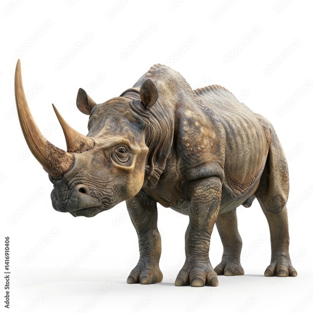Fototapeta premium Prehistoric rhino, a digitally rendered illustration.