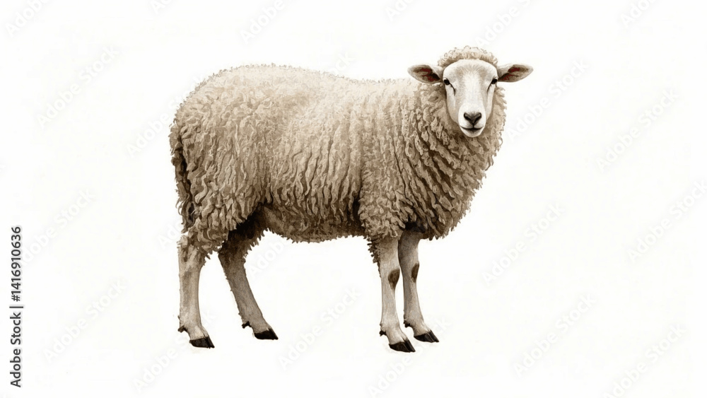 Fototapeta premium Meadow mist sheep isolated watercolor vector illustration svg 