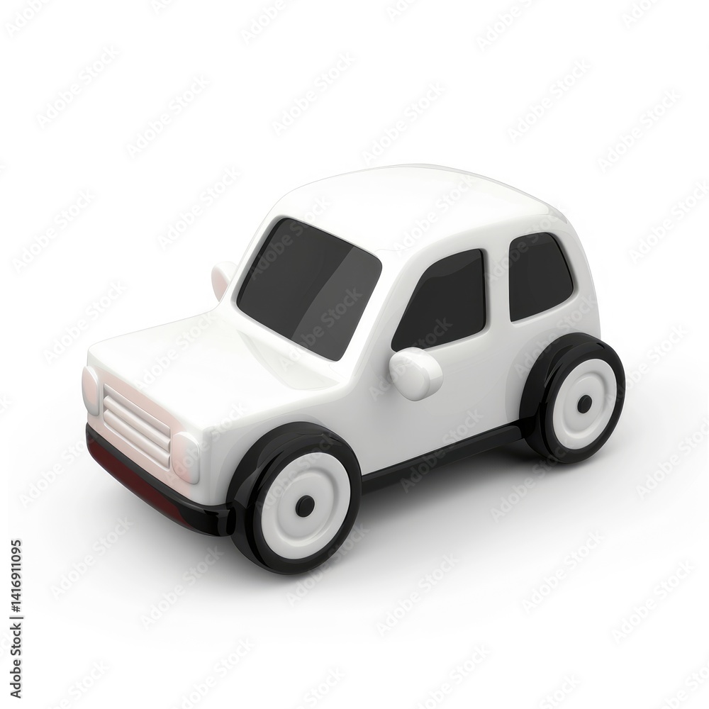 Simple white toy car illustration.