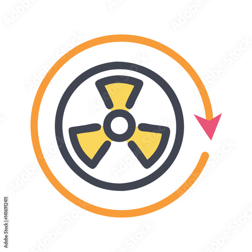 Radioactive symbol with rotating orange arrow concept icon