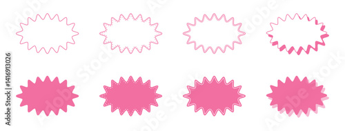 シンプルな細長い丸みのあるギザギザした形 吹き出し セット